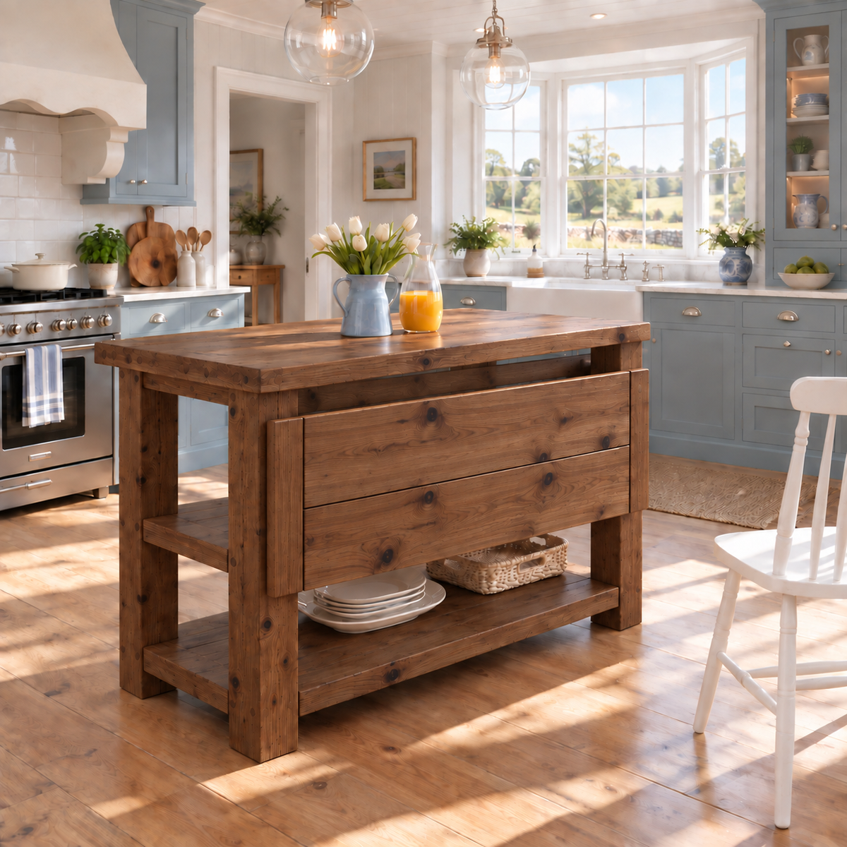 MONTROSE Walnut Colour Kitchen Island With Foldable Table / Extandable Breakfast Bar / Rustic Island