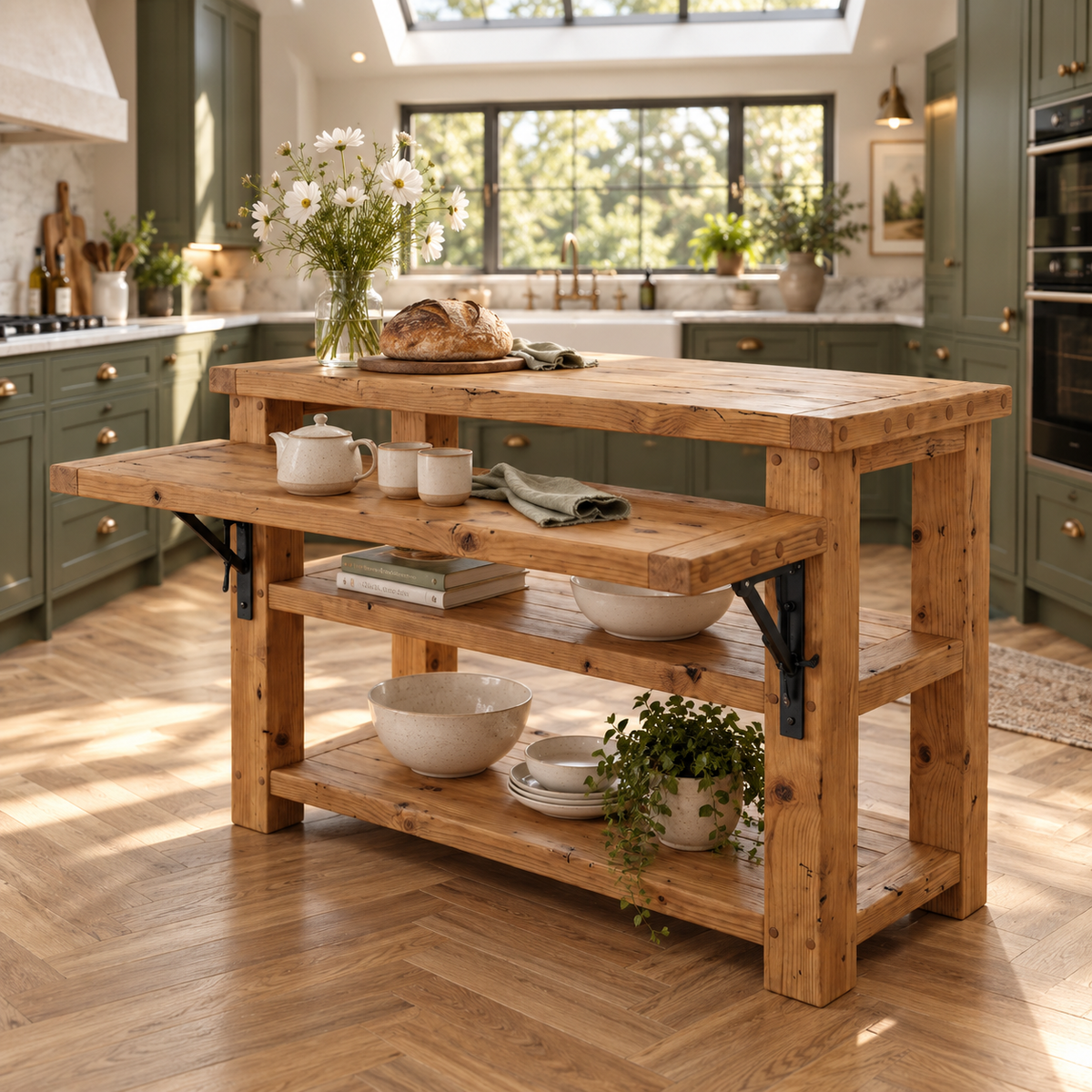 MONTROSE Kitchen Island With Foldable Table / Extandable Breakfast Bar / Rustic Island