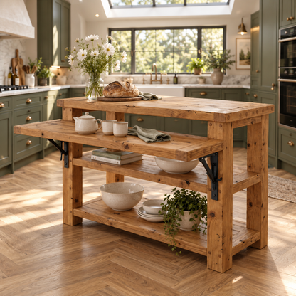 MONTROSE Kitchen Island With Foldable Table / Extandable Breakfast Bar / Rustic Island