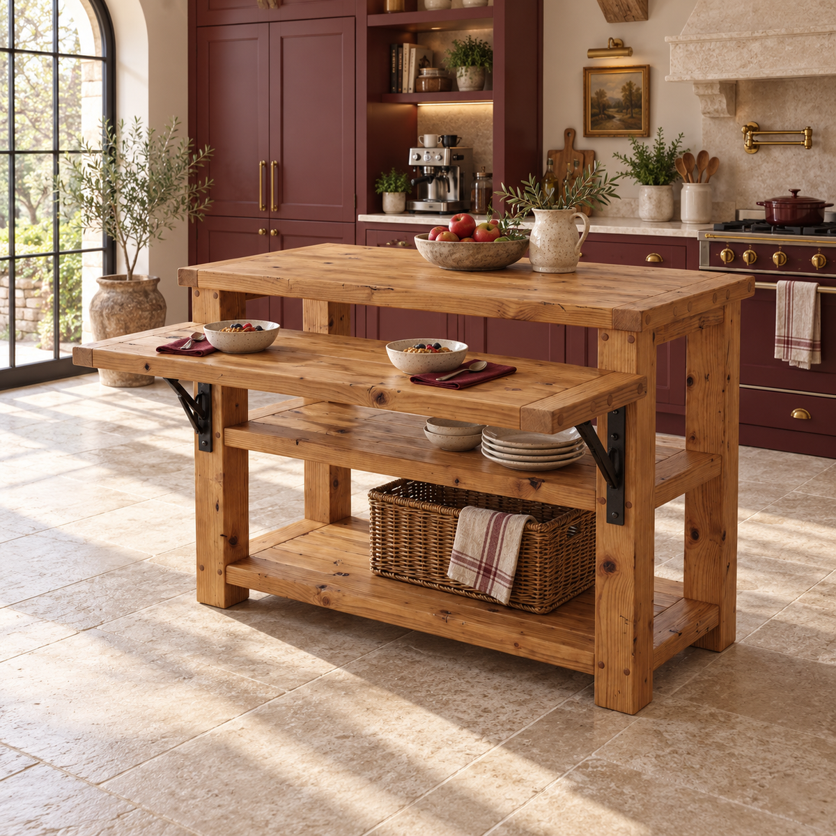 MONTROSE Kitchen Island With Foldable Table / Extandable Breakfast Bar / Rustic Island