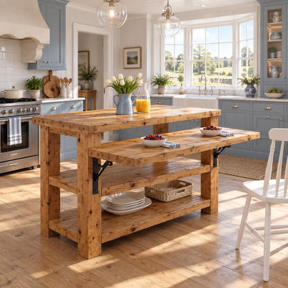 MONTROSE Kitchen Island With Foldable Table / Extandable Breakfast Bar / Rustic Island