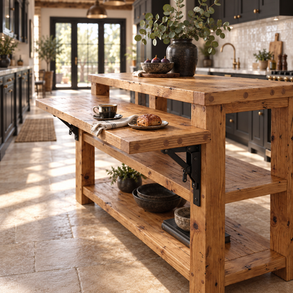 MONTROSE Kitchen Island With Foldable Table / Extandable Breakfast Bar / Rustic Island