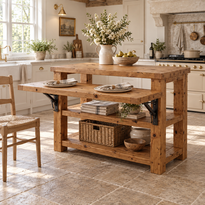 MONTROSE Kitchen Island With Foldable Table / Extandable Breakfast Bar / Rustic Island