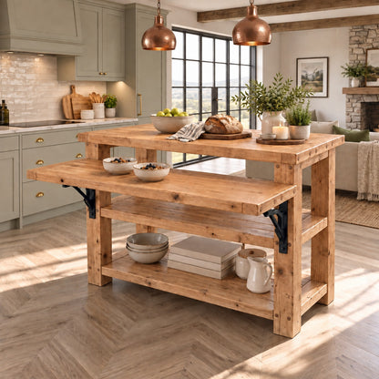 MONTROSE Light Oak Colour Kitchen Island With Foldable Table / Extandable Breakfast Bar / Rustic Island