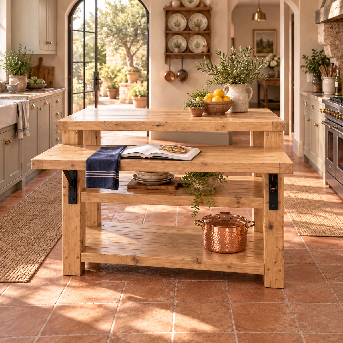 MONTROSE Light Oak Colour Kitchen Island With Foldable Table / Extandable Breakfast Bar / Rustic Island