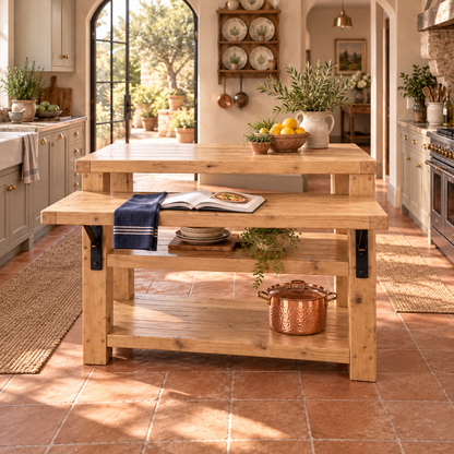 MONTROSE Light Oak Colour Kitchen Island With Foldable Table / Extandable Breakfast Bar / Rustic Island