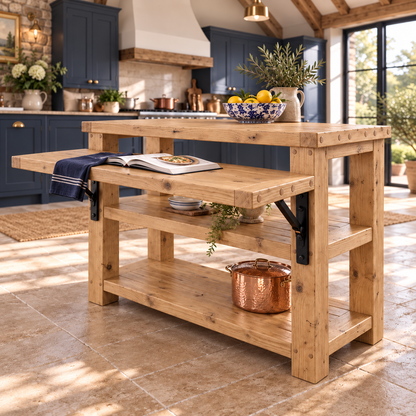 MONTROSE Light Oak Colour Kitchen Island With Foldable Table / Extandable Breakfast Bar / Rustic Island