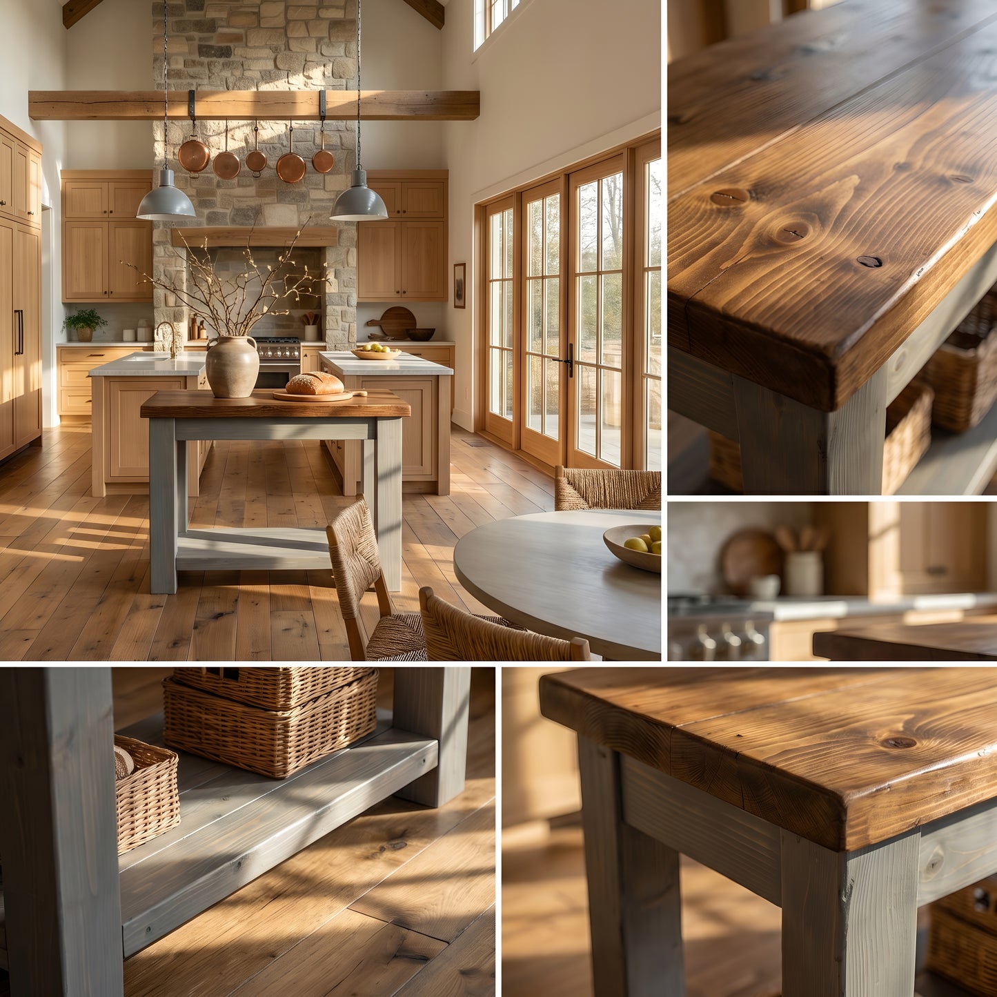 NESTON Kitchen Island / Breakfast Bar / Rustic Grey Painted Island