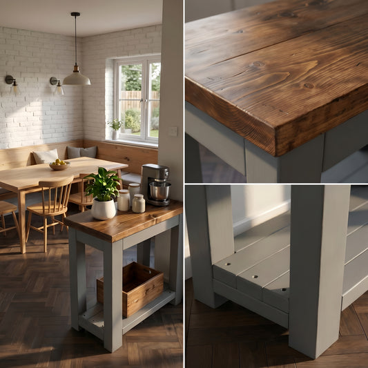 NESTON Kitchen Island / Breakfast Bar / Rustic Grey Painted Island