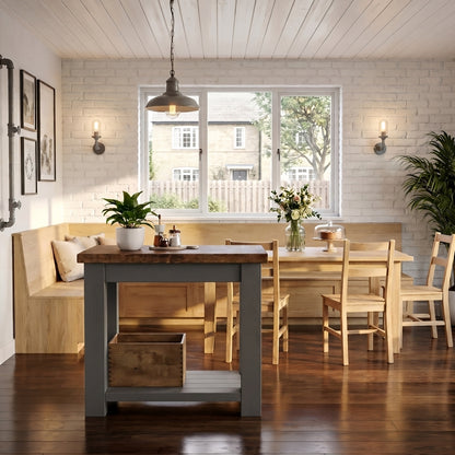 NESTON Medium Grey Kitchen Island / Breakfast Bar / Rustic Grey Painted Island