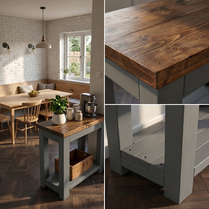 NESTON Medium Grey Kitchen Island / Breakfast Bar / Rustic Grey Painted Island