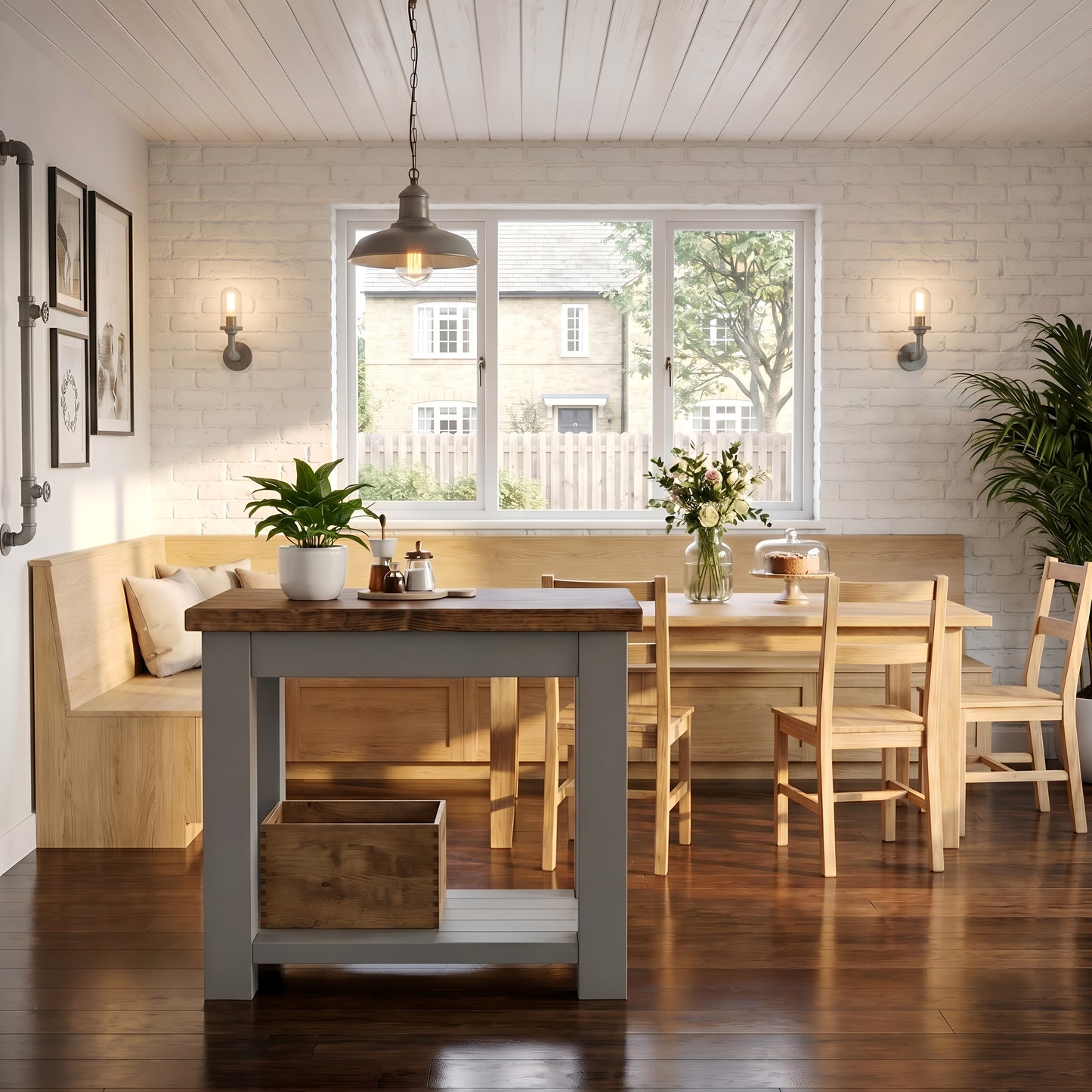 NESTON Kitchen Island / Breakfast Bar / Rustic Grey Painted Island