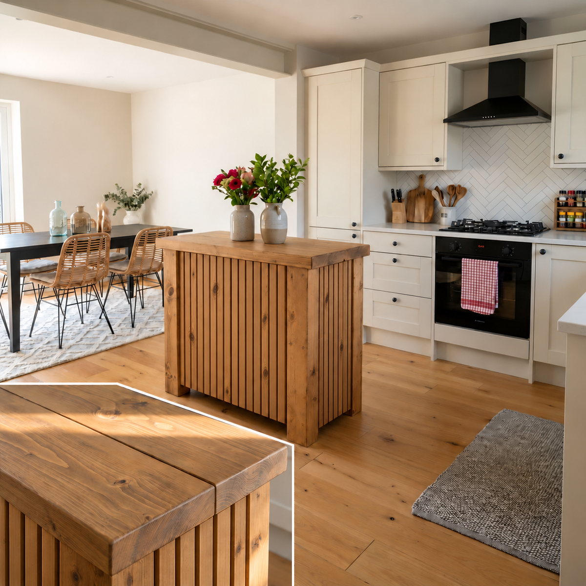NORCLIFFE Fluted Doors Kitchen Island / Breakfast Bar / Rustic Island