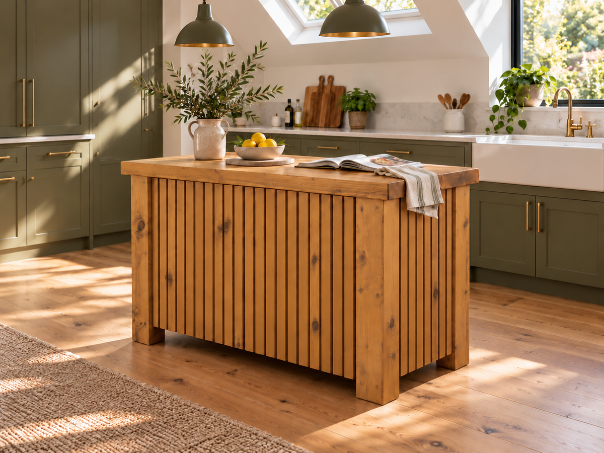 NORCLIFFE Fluted Doors Kitchen Island / Breakfast Bar / Rustic Island