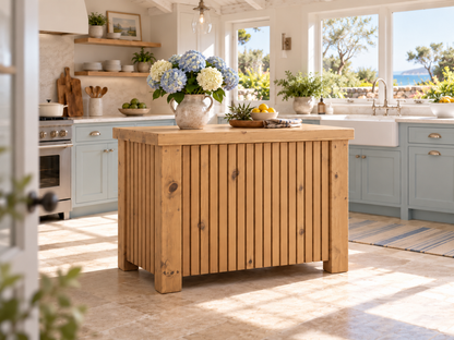 NORCLIFFE Fluted Doors Kitchen Island / Breakfast Bar / Rustic Island