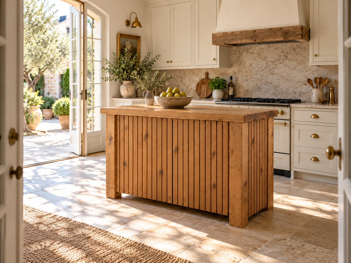NORCLIFFE Fluted Doors Kitchen Island / Breakfast Bar / Rustic Island