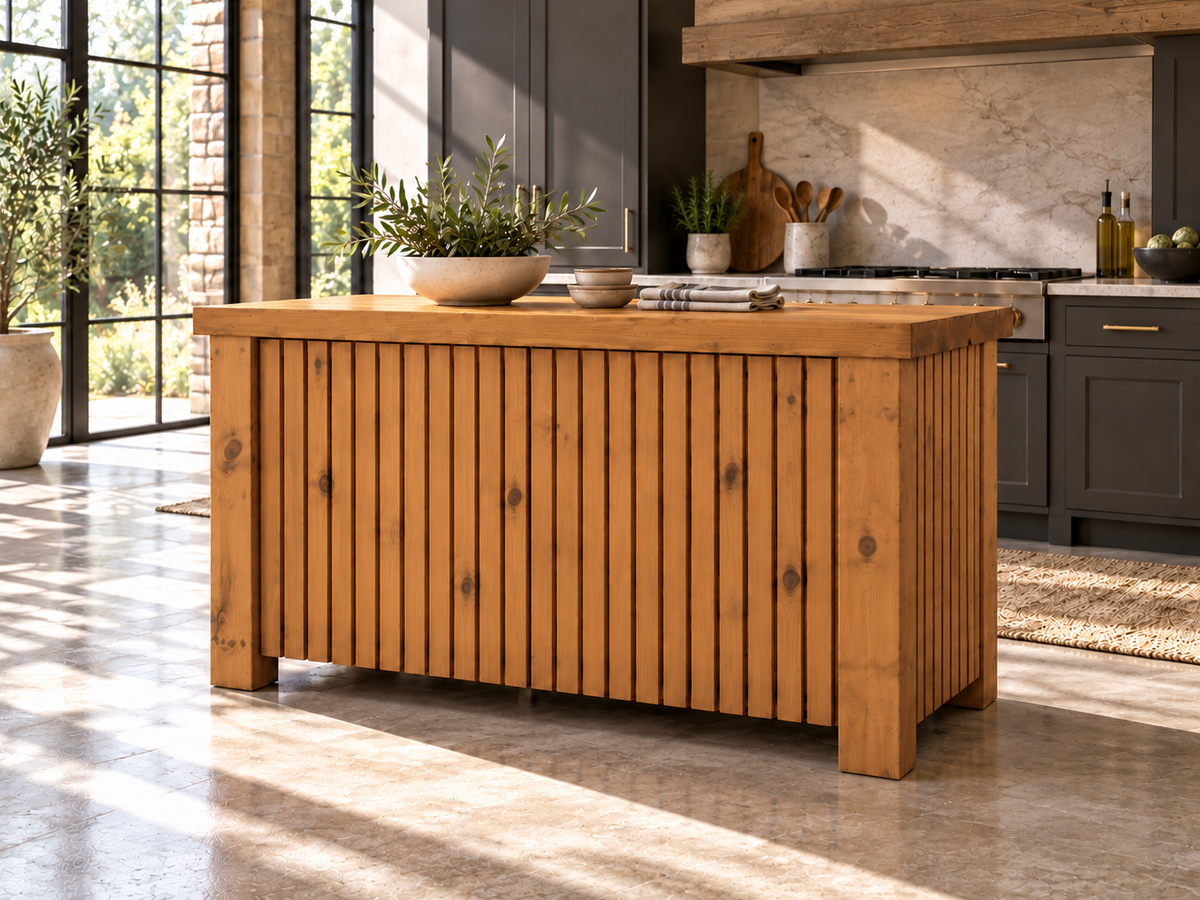 NORCLIFFE Fluted Doors Kitchen Island / Breakfast Bar / Rustic Island