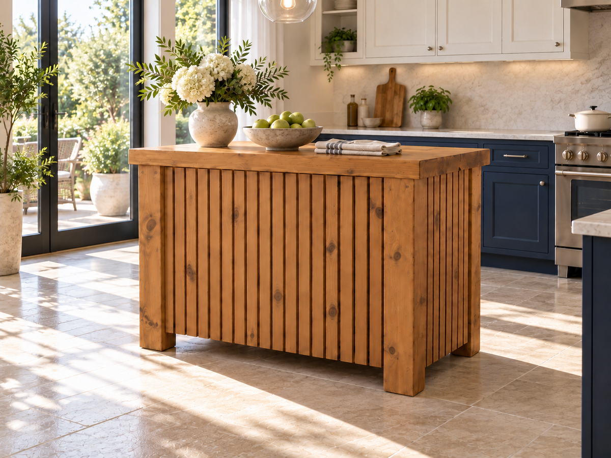 NORCLIFFE Fluted Doors Kitchen Island / Breakfast Bar / Rustic Island