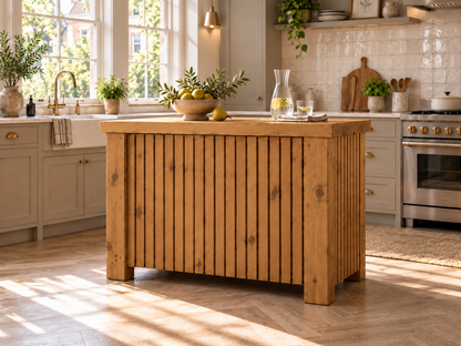 NORCLIFFE Fluted Doors Kitchen Island / Breakfast Bar / Rustic Island