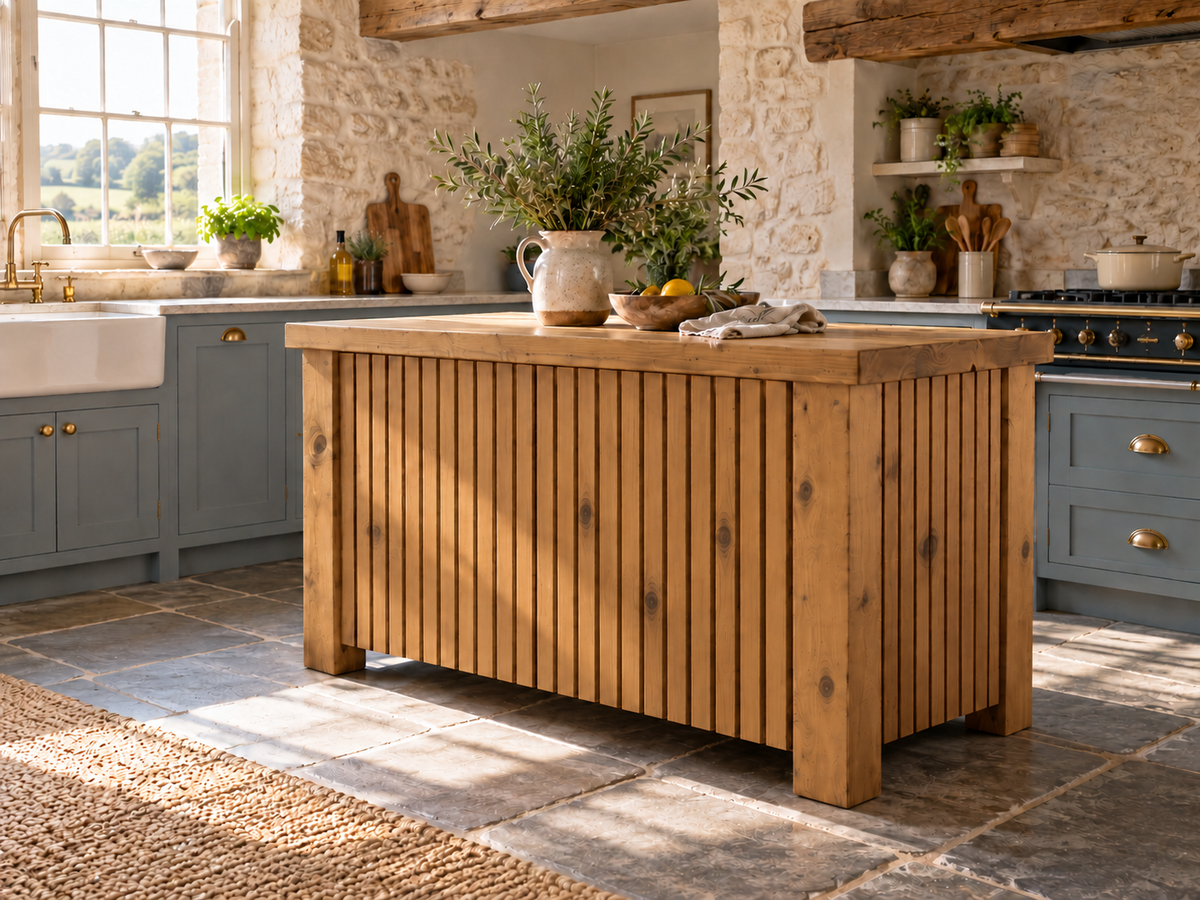 NORCLIFFE Fluted Doors Kitchen Island / Breakfast Bar / Rustic Island