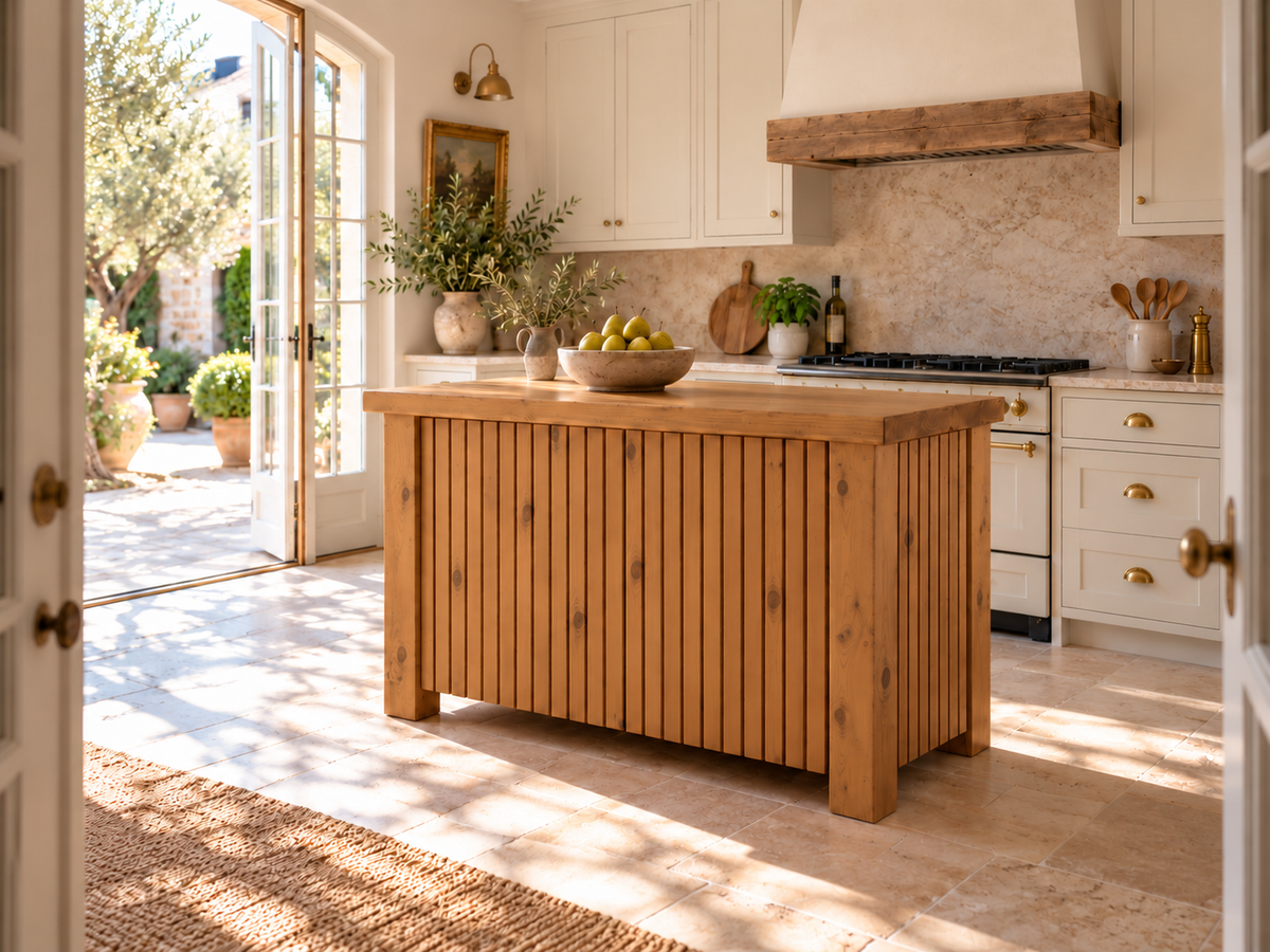 NORCLIFFE Fluted Doors Kitchen Island / Breakfast Bar / Rustic Island