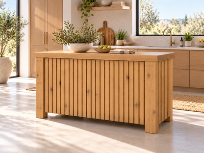 NORCLIFFE Light Oak Colour Fluted Doors Kitchen Island / Breakfast Bar / Rustic Island