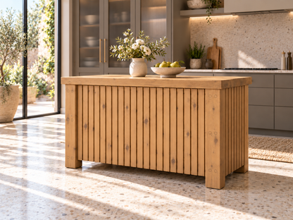 NORCLIFFE Light Oak Colour Fluted Doors Kitchen Island / Breakfast Bar / Rustic Island