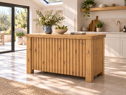 NORCLIFFE Light Oak Colour Fluted Doors Kitchen Island / Breakfast Bar / Rustic Island