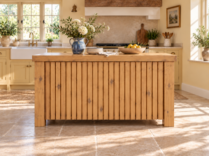 NORCLIFFE Light Oak Colour Fluted Doors Kitchen Island / Breakfast Bar / Rustic Island
