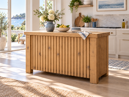 NORCLIFFE Light Oak Colour Fluted Doors Kitchen Island / Breakfast Bar / Rustic Island