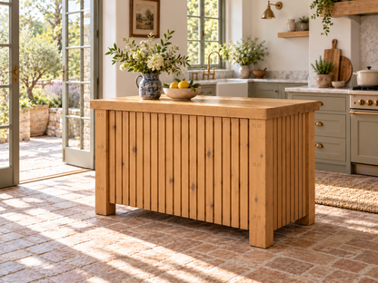 NORCLIFFE Light Oak Colour Fluted Doors Kitchen Island / Breakfast Bar / Rustic Island