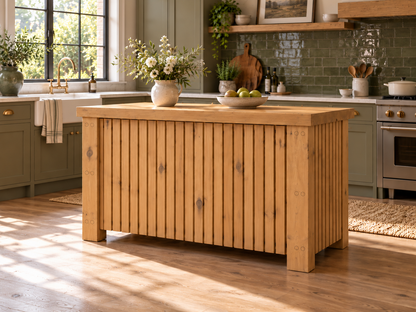 NORCLIFFE Light Oak Colour Fluted Doors Kitchen Island / Breakfast Bar / Rustic Island