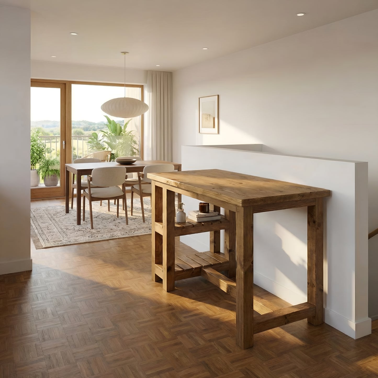 NORVIK Solid Wood Kitchen Island With Shelf / Breakfast Bar