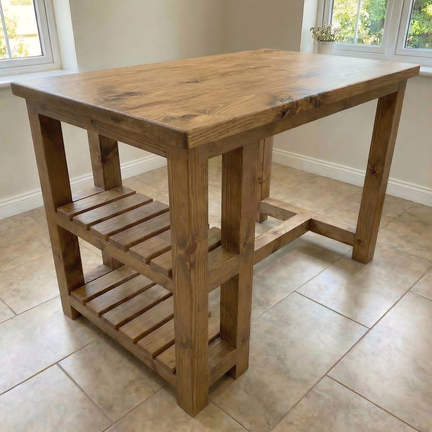 NORVIK Solid Wood Kitchen Island With Shelf / Breakfast Bar