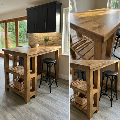 NORVIK Solid Wood Kitchen Island With Shelf / Breakfast Bar