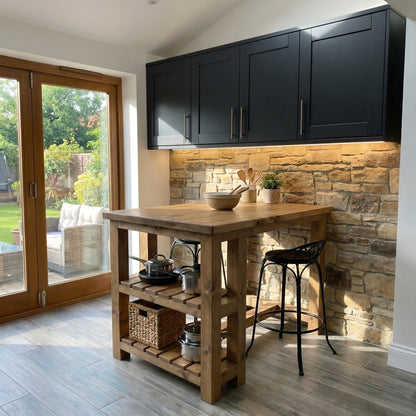 NORVIK Solid Wood Kitchen Island With Shelf / Breakfast Bar