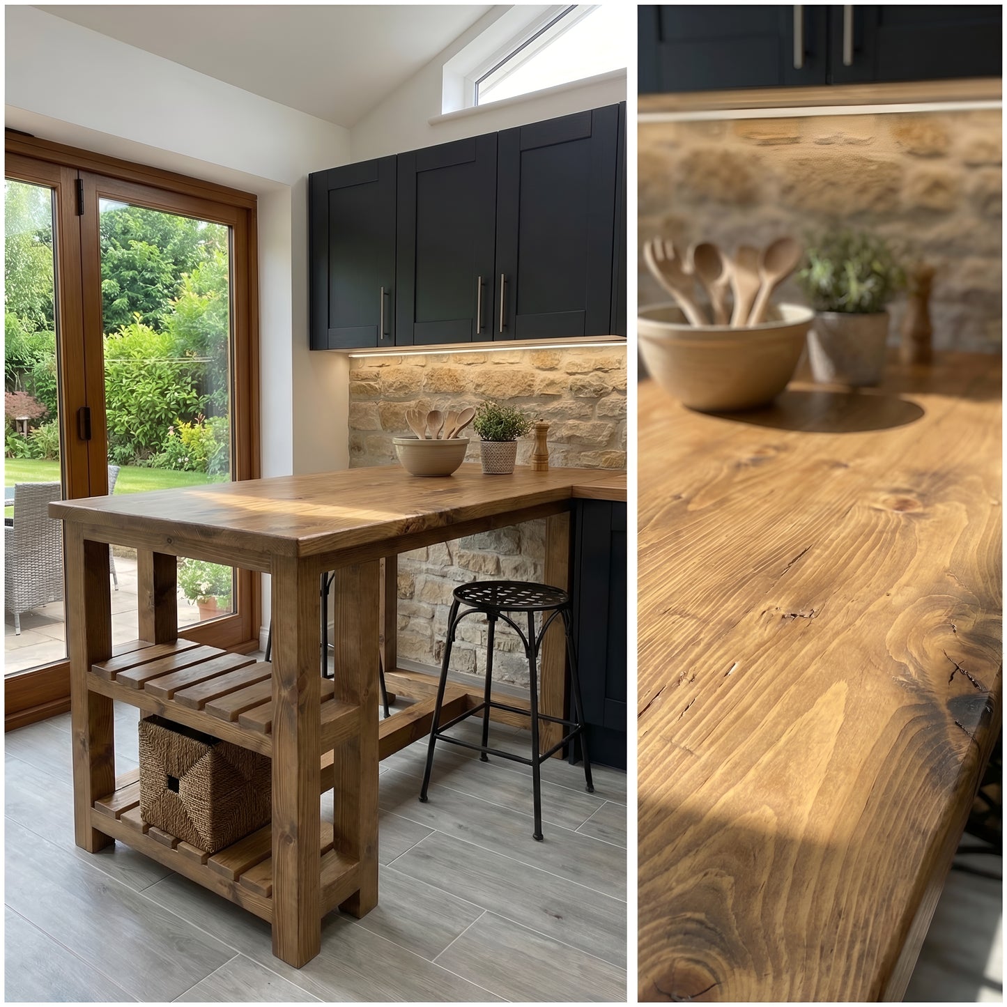 NORVIK Solid Wood Kitchen Island With Shelf / Breakfast Bar