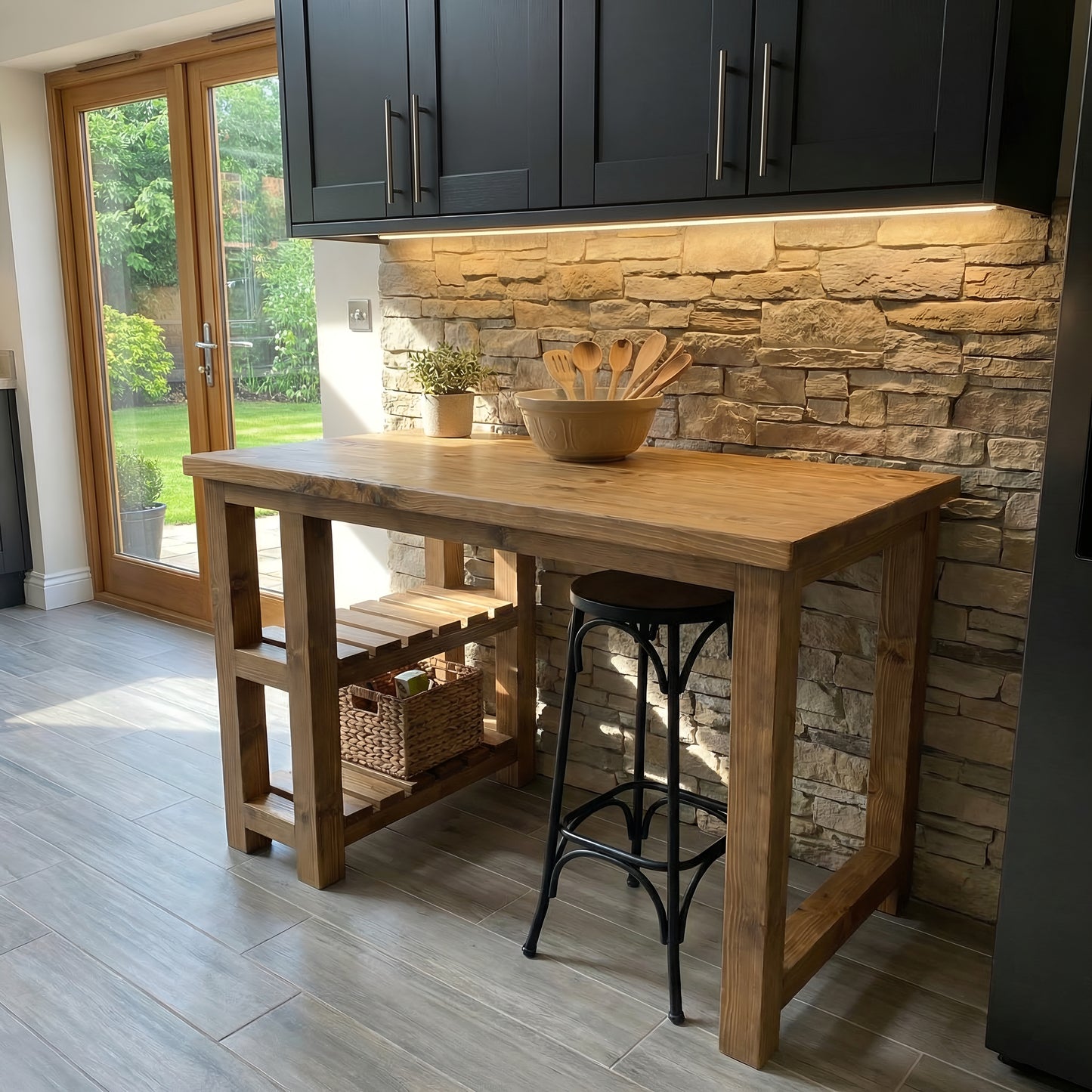 NORVIK Solid Wood Kitchen Island With Shelf / Breakfast Bar