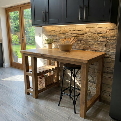 NORVIK Solid Wood Kitchen Island With Shelf / Breakfast Bar
