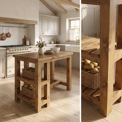 NORVIK Solid Wood Kitchen Island With Shelf / Breakfast Bar