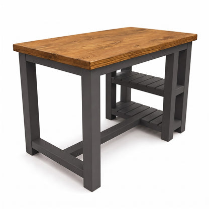 NORVIK Anthracite Grey Solid Wood Kitchen Island With Shelf / Breakfast Bar