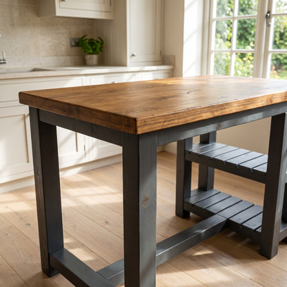 NORVIK Anthracite Grey Solid Wood Kitchen Island With Shelf / Breakfast Bar