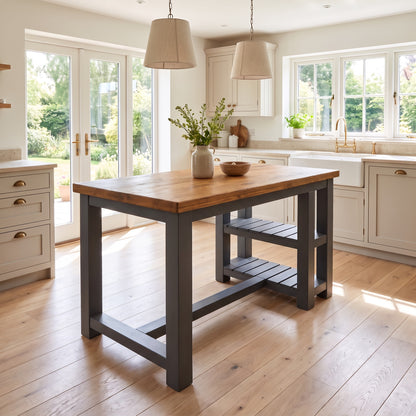 NORVIK Anthracite Grey Solid Wood Kitchen Island With Shelf / Breakfast Bar