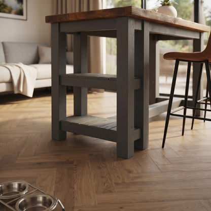 NORVIK Anthracite Grey Solid Wood Kitchen Island With Shelf / Breakfast Bar