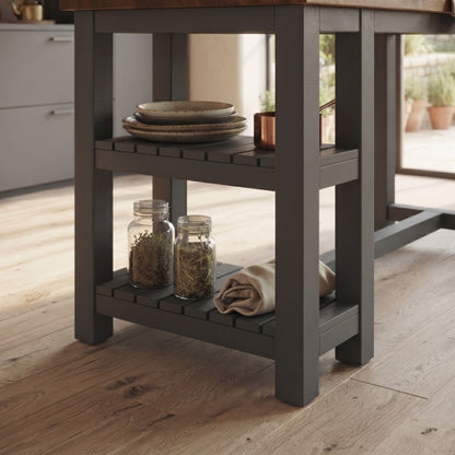 NORVIK Anthracite Grey Solid Wood Kitchen Island With Shelf / Breakfast Bar