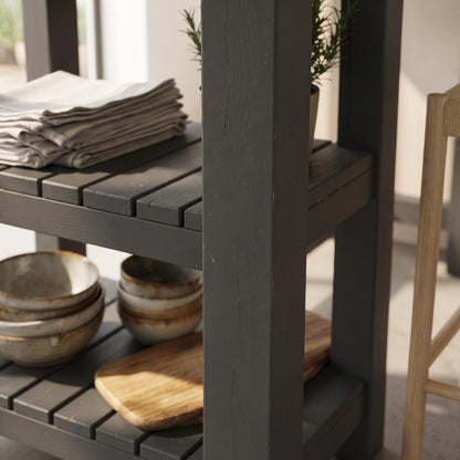 NORVIK Anthracite Grey Solid Wood Kitchen Island With Shelf / Breakfast Bar