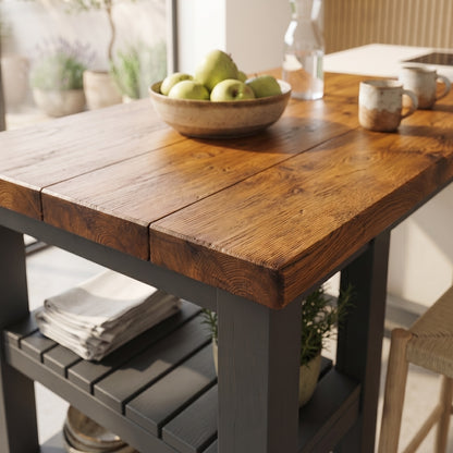 NORVIK Anthracite Grey Solid Wood Kitchen Island With Shelf / Breakfast Bar