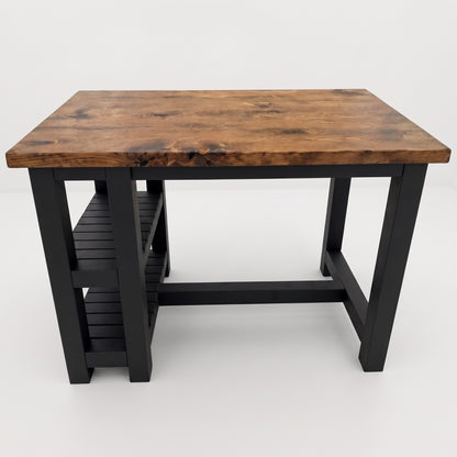 NORVIK Ebony Solid Wood Kitchen Island With Shelf / Black Breakfast Bar