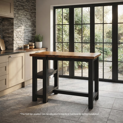 NORVIK Ebony Solid Wood Kitchen Island With Shelf / Black Breakfast Bar