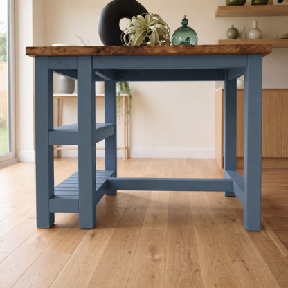 NORVIK Blue Colour Solid Wood Kitchen Island With Shelf / Breakfast Bar
